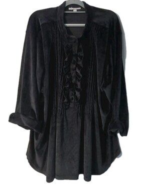 Woman Within Velvet Tunic Top Size Black Velour Size 3X Ruffle Length 32"